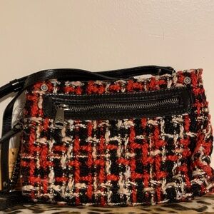 Chic Tweed Crossbody Bag - Red and Black